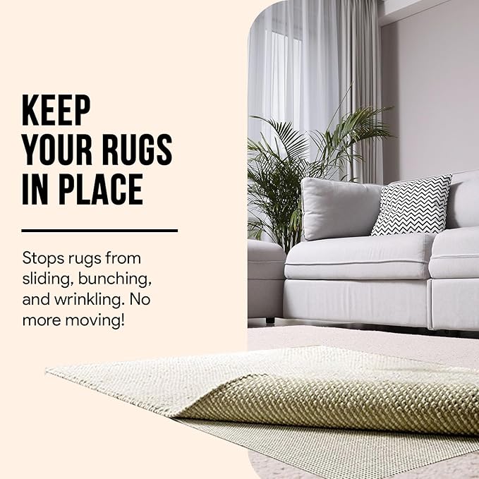 Non Slip Area Rug Gripper 2x3 Feet, Rug Gripper for Hardwood Floors, Laminate, Vinyl, Stone & Tile, Anti Slip Area Rug Pad for Under Rugs
