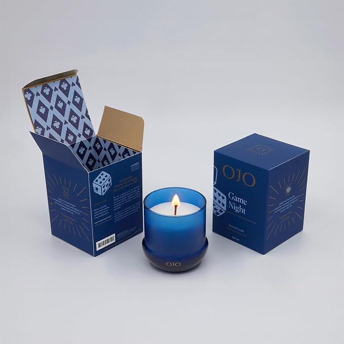 OJO Game Night Scented Candle – 7.8 oz Jar Candle with Deep Love, Woody, Ambery | Over 35-Hour Long-Lasting Burn | Premium Blend Wax, Home Fragrance and Gift for Special Days