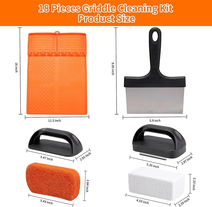 Griddle Cleaning Kit for Blackstone Accessories,Heat-Resistant Silicone Spatula Mat with Hanger,Flat Top Grill Cleaning Kit Set with Grill Cleaner Stone Brick, Griddle Scraper&Scouring Pads