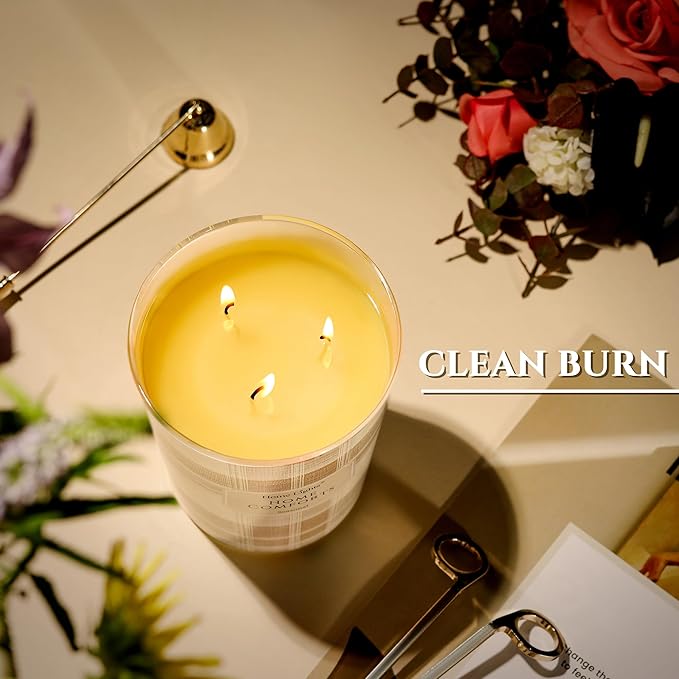 HomeLights Scented Candles | Large Jar 34 Oz Natural Soy Candle | 130 hrs Long-Lasting with 3 Wicks | Rustic Modern Home Decor | Gifts for Mom & Women, Home Comforts