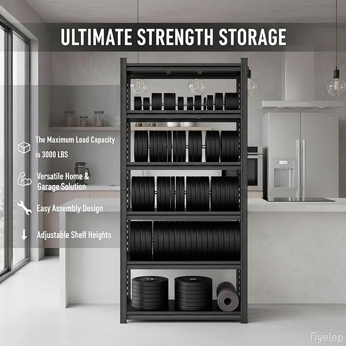 Notmise 82“H Kitchen Shelves, 6-Tier Freestanding Metal Kitchen Storage Shelving Unit, Adjustable Pantry Rack, Heavy Duty Shelves Organizer, 3000 LBS Capacity, 81.9" H × 39.4" W × 15.7" D, Black