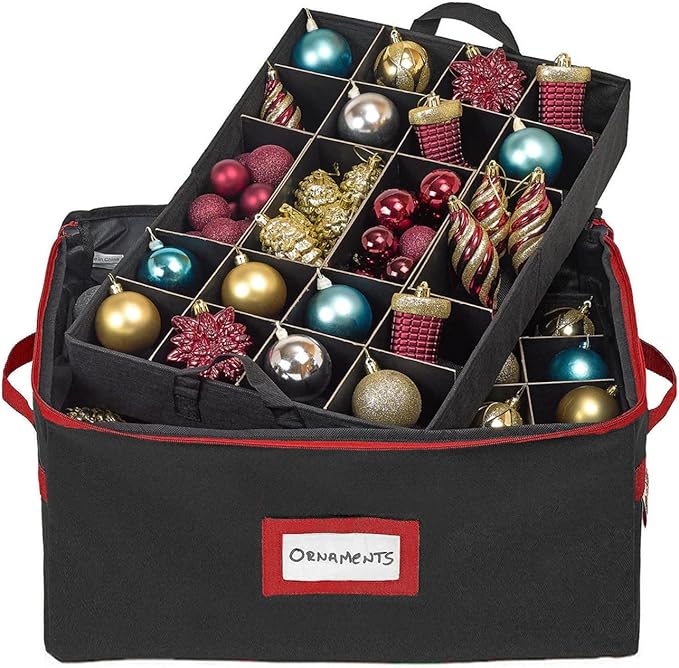 HOLDN’ STORAGE Christmas Ornament Storage Box with Dividers - Fits 96-3” Ornaments, 4 Removable Trays, Durable & Space-Saving, Clear Top Lid, Convenient Storage Designed, Black