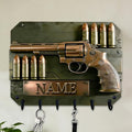 Custom Gun Bullet Themed Wall Hooks for Men Husband Grandpa Dad Personalized Name Pistol Bullet 2D Flat Print Gun Equipment Wall Mounted Key Rack Firearm-Themed Coat Holder for Bedroom Man Cave Carage