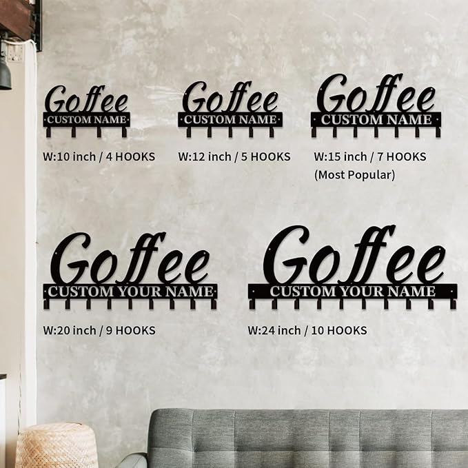 Personalized Custom Name Coffee Bar Wall Keys Hooks,Metal Coffee Shop Art Clothes Hooks,Metal Coffee Lover Wall Home Storage Decorative,For Front Door, Hallway, Kitchen, Bedroom,Keys,Hats (Style H)