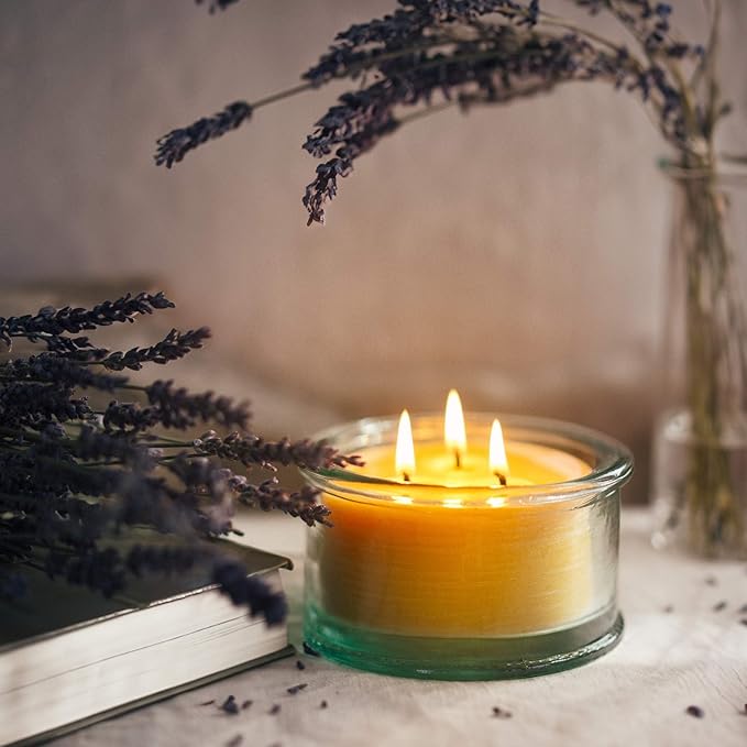 Bluecorn Beeswax 3-Wick Candle, 100% Pure Bees Wax, Eucalyptus & Orange Essential Oils Candle Wax, Soy Free, Clean Burning, Long Lasting, Gifts for Women & Men, Christmas Gifts, American Made, 10 Oz