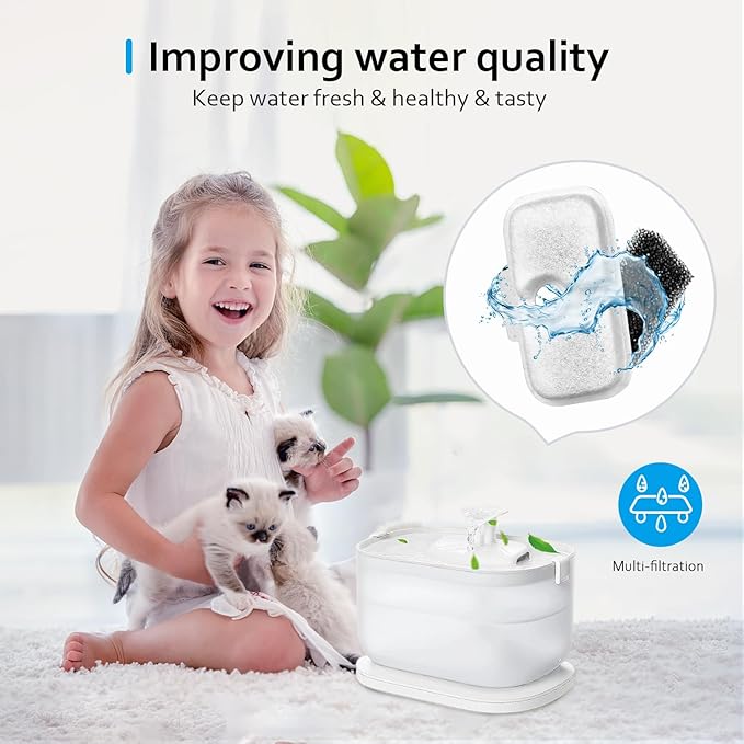 10 Pack Replacement Cat/Dog Fountain Filters Compatible with 2.5L/84oz Dockstream Cat Fountain PLWF005/PLWF115/PLWF105,10 Pack Triple Action Pet Fountain Filter and Pre-Filter Sponges