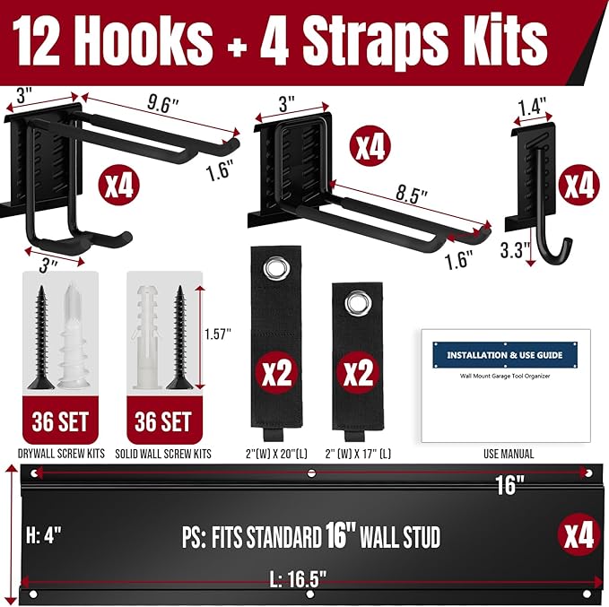 Hailivike 66" Garage Tool Organizer Wall Mount, Maximized Space & Heavy-Duty Garage Storage Tool Rack, for Garden & Yard Tools