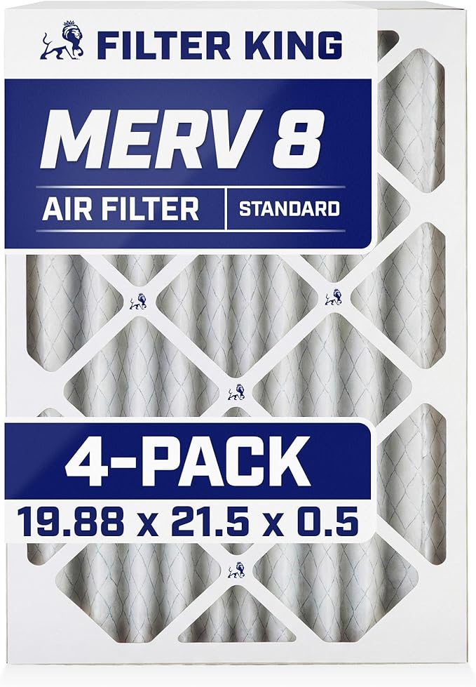 Filter King 19.88x21.5x0.5 Air Filter | 4-PACK | MERV 8 HVAC Pleated A/C Furnace Filters | MADE IN USA | Actual Size: 19.88 x 21.5 x 0.5"