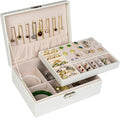 SYCARON Jewelry Box Organizer for Women, Jewelry Organizers 2 Layer Jewelry Storage Box PU Leather with Lock for Women Girls Rings Earrings Necklace Bracelets, Off White