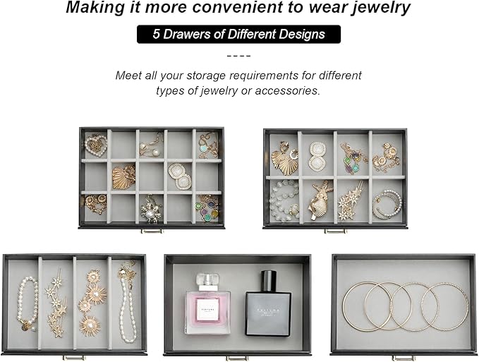 Large Jewelry Box,Jewelry Organizer Box with 5 Drawers,6-Tier Jewelry Holder Organizers Jewelry Storage Case with Mirror,Jewelry Boxes for Women (Black)