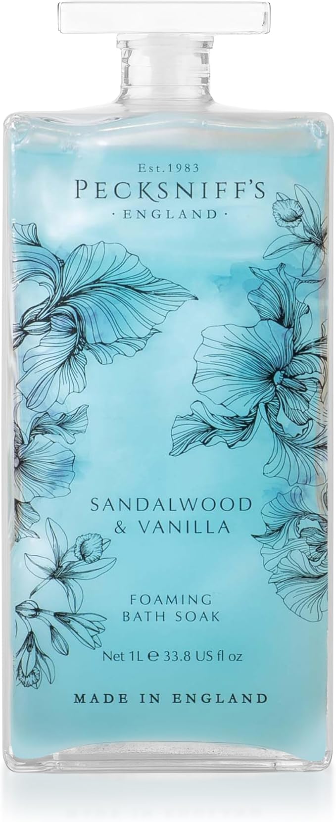Pecksniff’s Sandalwood & Vanilla Foaming Bath Soak – Luxury Bubble Bath, 1L / 33.8 fl oz, Made in England