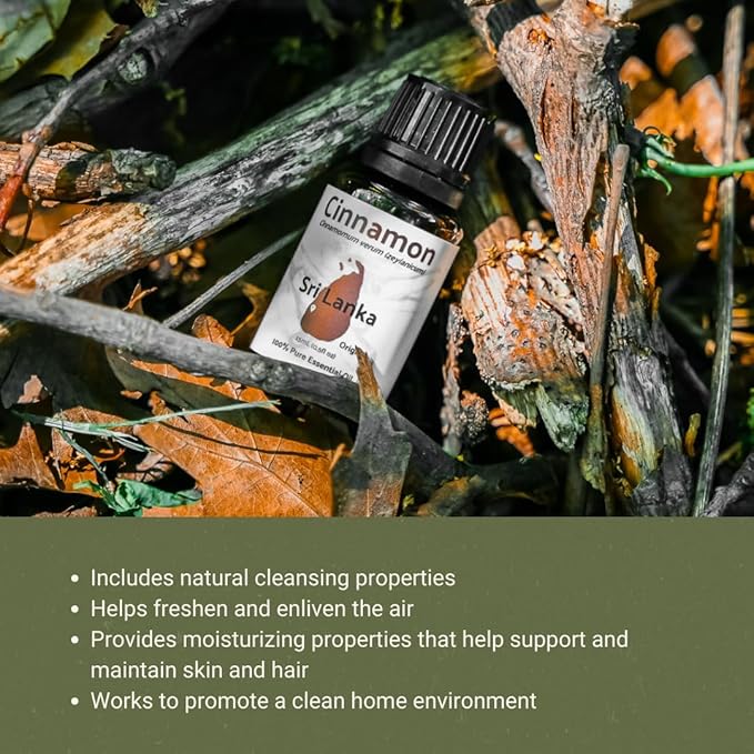 Organic Cinnamon Essential Oil - Direct from Sri Lankan Essential Oils - 100% Pure - Natural Aceite de Canela for Aromatherapy & Wellness - Premium Grade (15ml)