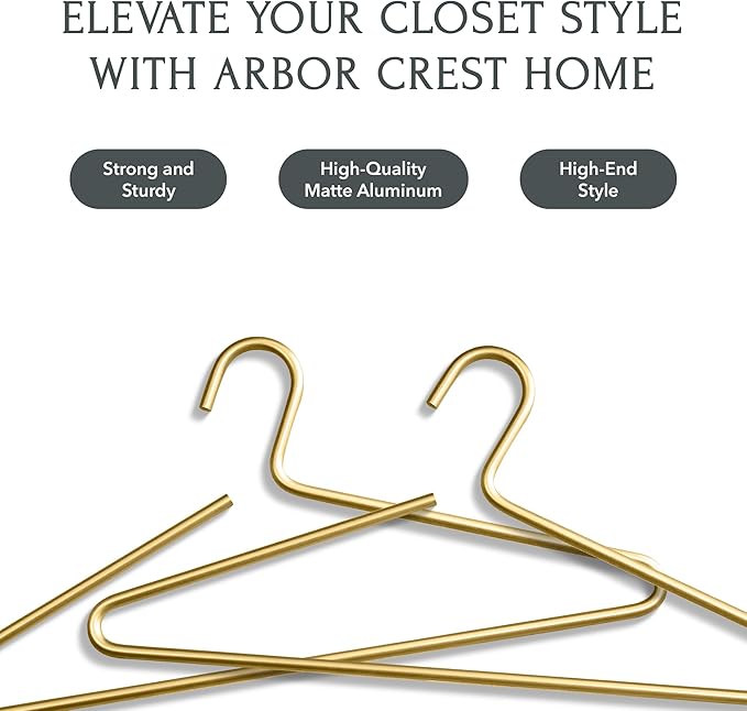 Gold Hangers for Clothes - 17-Inch Matte Gold Metal Hangers for Coats, Jackets, Shirts, Pants, Clothing - Thick, Heavy-Duty Aluminum - Luxury Aesthetic for Closet or Boutique - 5-Pack