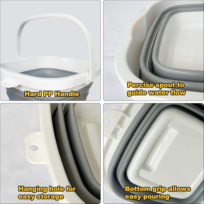 Collapsible Basin Bucket (9L+5L)-Collapsible Dish Tub Portable Sink-Foldable Sink Tub for Cleaning Foldable Portable Plastic (Grey+5L Grey)