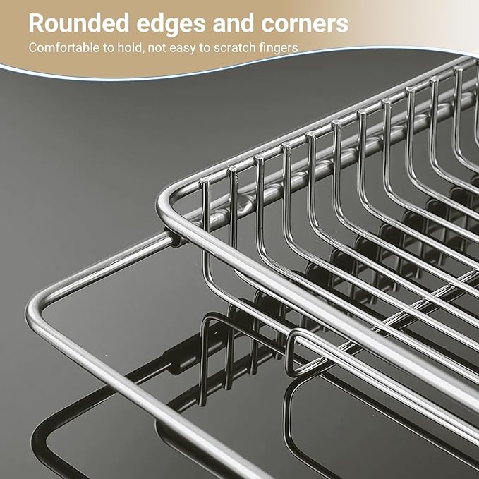 TABABAO Expandable Over The Sink Dish Drainer Drying Rack, Stainless Steel Metal, Small Adjustable Dish Drainer Drying Rack for Kitchen Counter, Space Saving for Compact Kitchen