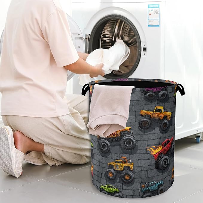 Funny Cars Laundry Basket,Foldable Oxford Cloth Tote Bag Laundry Hamper Clothes Storage Bucket Organizer for Bedroom Laundry Storage Dormitories 16" x 20.8"
