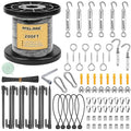 MSLANE 1/16" Black Wire Rope Kit 200FT 304 Stainless Steel Vinyl Coated with M5 Turnbuckles, 7x7 Strand Core Aircraft Cable for String Light, Picture Hanging, Clothesline, Curtain, and Plant Trellis