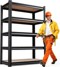5-Tier 72”H Garage Shelving, Adjustable Garage Shelves, 2500 Lbs Storage Shelves Heavy Duty, Garage Shelf for Tool Organization, Storage Shelves for Basement, Warehouse, Black (72''H×35.4''W×15.7''D)