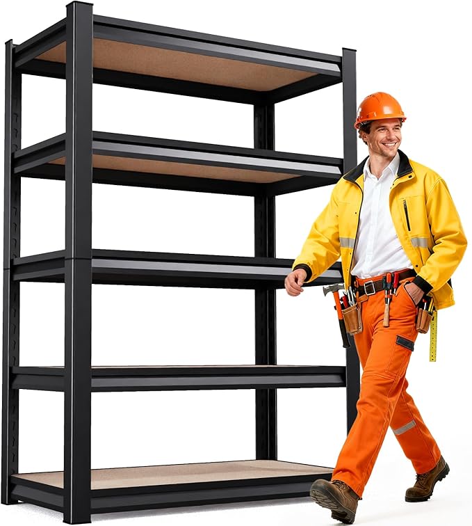 5-Tier 72”H Garage Shelving, Adjustable Garage Shelves, 2500 Lbs Storage Shelves Heavy Duty, Garage Shelf for Tool Organization, Storage Shelves for Basement, Warehouse, Black (72''H×35.4''W×15.7''D)