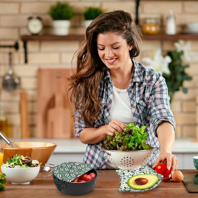 Beeswax Wrap, 9 Pack Eco-Friendly Beeswax Wraps for Food Storage, Organic, Sustainable, Beeswax Food Wraps, Zero Waste Reusable Food Wrap Beeswax Paper 1L, 3M, 5S Plants Pattern Sandwich Wrappers