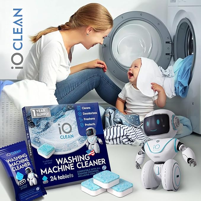iO CLEAN Washing Machine Cleaner Descaler Tablets, 24 Count (1 Year Supply) – Deep Clean Washer Cleaner Tablets for HE Front Load & Top Load – Unscented Washing Machine Descaler for Odor Control