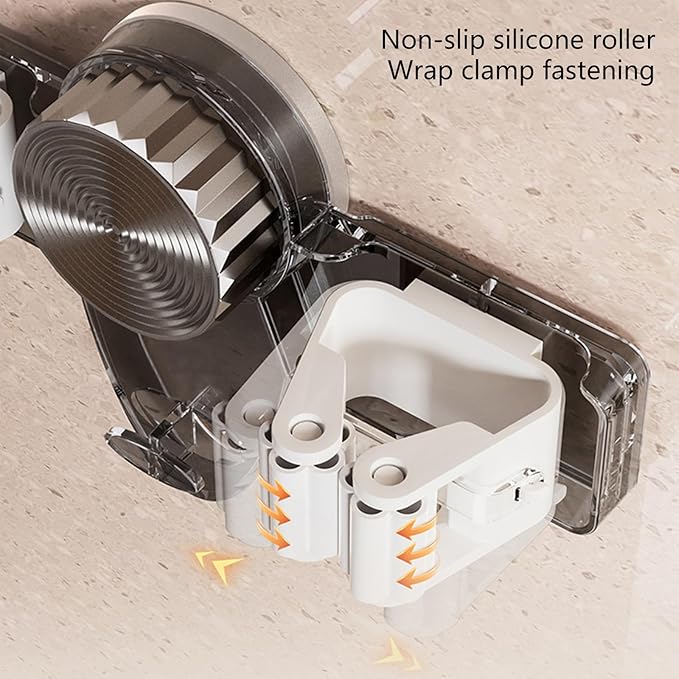 2 Pack Broom Holder Rack & Mop Hanger Suction Cup Wall-Mounted Hooks for Bathroom, Kitchen, Laundry Storage Space Saving Heavy-Duty Utility Room & Garage