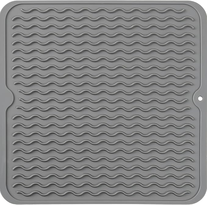 MicoYang Silicone Dish Drying Mat for Multiple Usage,Easy clean,Eco-friendly,Heat-resistant Silicone Mat for Kitchen Counter or Sink,Refrigerator or Drawer liner Grey M 12 inches x 12 inches