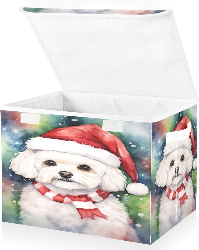 Christmas Baskets Collapsible Storage Bins with Lids, Christmas Dog Multicolor Storage Boxes Clothes Baskets for Organizing