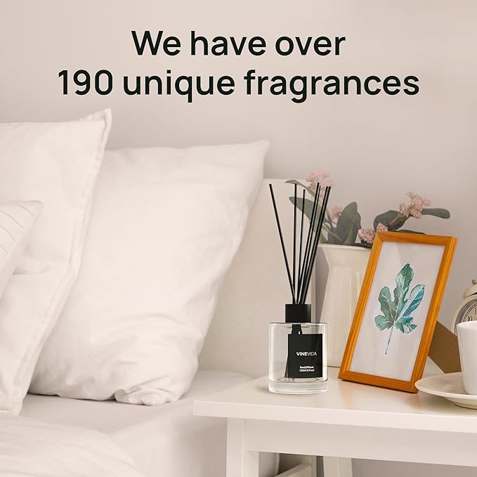 VINEVIDA Scent NO. 25 Reed Diffuser - 120mL (4oz) - Signature Scent: Clean Cotton, Reed Diffusers for Home, Office, Bathroom, Made in USA Scent Diffuser Sticks, Room Fragrance Diffuser