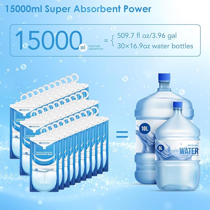 Moisture Absorbers 30 Pack Fragrance Free, Hanging Closet Dehumidifier Bags, Humidity Absorber, Compact Eliminates Odors Humidity Packs for Car, Bathroom, Bedroom, Basement, 9.8OZ