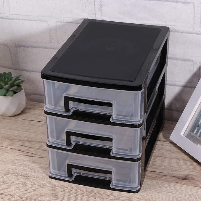 DOITOOL 3 Tier Plastic Drawer Type Closet Plastic Home Office Storage Organizer Makeup Organizer Storage Station Cubes Cosmetics Jewelry Box for Bathroom Dorm Desk Office