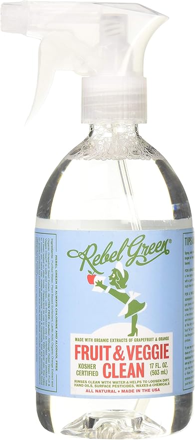 Rebel Green Fruit & Veggie Clean - Plant-Based Produce Cleaner - Natural Fruit and Vegetable Wash with No Aftertaste - Dirt & Grime Removal - Made with Organic Extracts of Citrus - 16 FL OZ