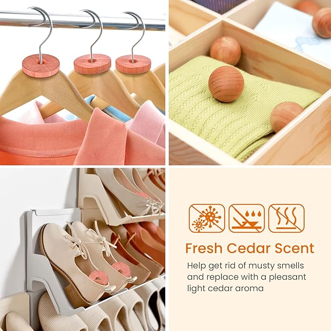 Homode Cedar Chips and Bags, Fresh Cedar Wood Rings and Sachets for Clothes and Shoes Storage, Ideal for Closets and Drawers, 40 Pack