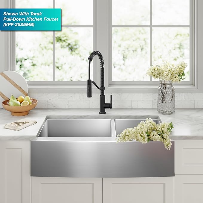 Kraus KHF203-36 Standart PRO Kitchen Stainless Steel Sink, 36 Inch Round Apron 60/40 Double Bowl