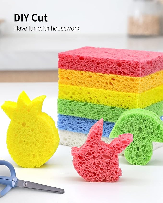 ARCLIBER Cellulose Sponges,Heavy Duty Scrub Kitchen Sponge,Clean Tough Messes Without Scratching,Pop Up Eco DIY (6 Pack)