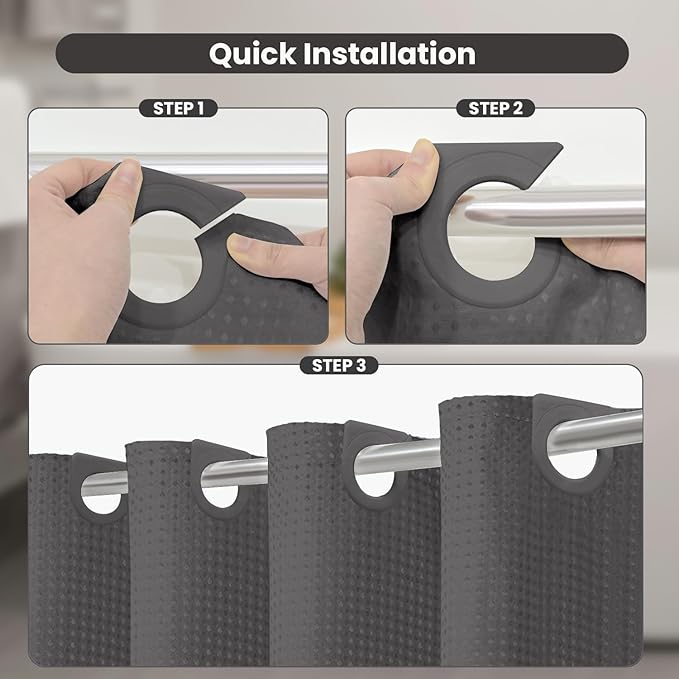 Inhousolu No Hook Waffle Weave Shower Curtain with Removable Snap in Fabric Liner Set for Bathroom, 230 GSM Heavy Duty Weighted Hem, Water Repellent Washable Bath Curtains, 72 x 78 Inch, Graphite Grey
