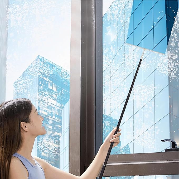 17.3″-60″ Squeegee for Shower Glass - Metal Squeegee with Extension Pole,Window Squeegee for Home, Shower Glass, Car Windshield, High Window, Floors