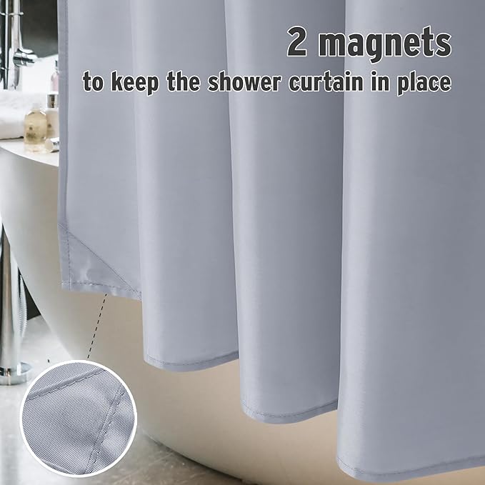 Titanker Fabric Shower Curtain Liner, Gray Shower Curtain Liner with 2 Magnets, 70 x 72 Inches, Cloth Shower Liner Waterproof Polyester, 85GSM, Easy Installation, Machine Washable, Blue Gray