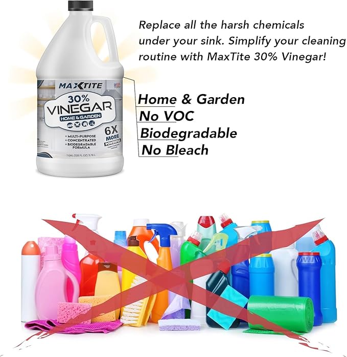 MaxTite Ultra-Strength 30% Vinegar for Home & Garden Cleaning (4 Pack of 1 Gallon Bottles)