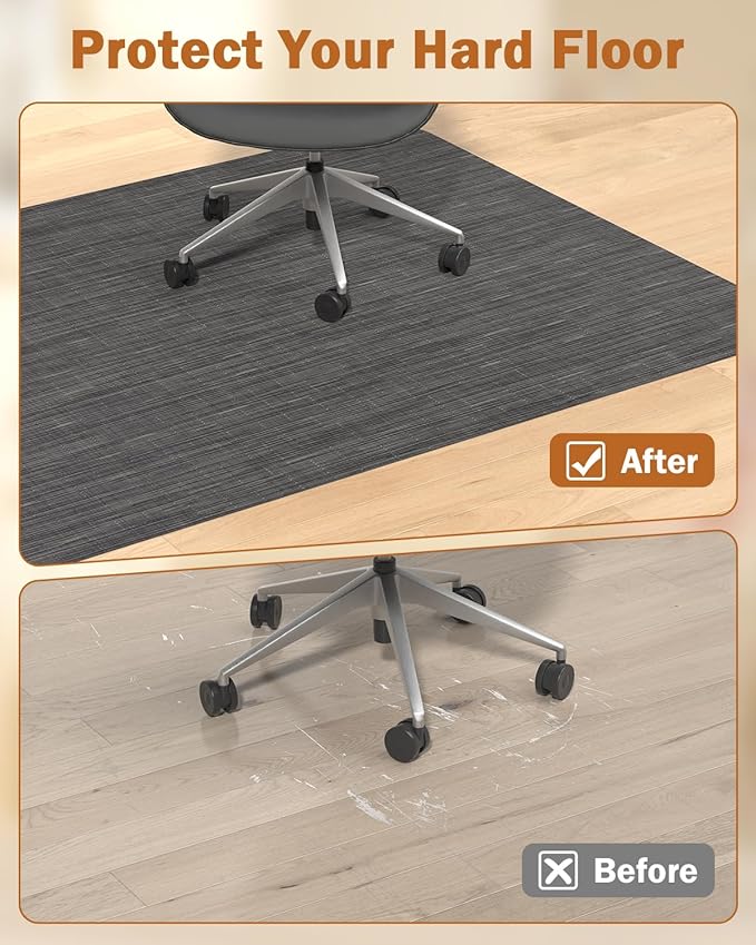 Blvornl Office Chair Mat for Hardwood Floor, 45"*53.1" Desk Computer Mat for Hard Wood, Large Anti-Slip Hard Floor Protector Rolling Chair Mat, PVC Desk Rug for Office Black