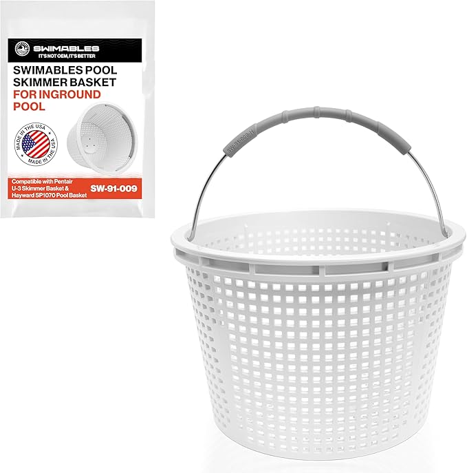 Swimables Pool Skimmer Basket for Inground Pool Compatible with Pentair U-3 Skimmer Basket and Hayward SP1070 Pool Basket | Built-in Brass Weight | 316 Stainless Steel Handle & Convenient Rubber Grip