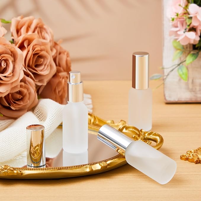 Roshtia 30 Pcs 1 oz/ 30 ml Silver Glass Spray Bottle Refillable Perfume Atomizer Clear Decorative Empty Bottles with Fine Mist Sprayer Pump for Face Body Travel