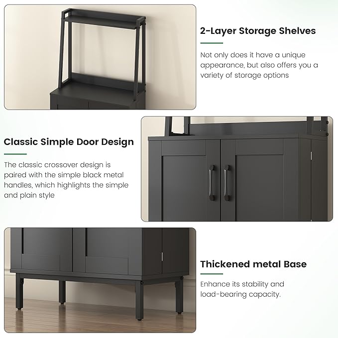 Semoic 51" Pantry Cabinet, Kitchen Storage Cabinet with Storage Shelves, Modern Kitchen Hutch with Microwave Stand, Adjustable Shelves, Food Pantry Cabinet for Dining Room (Black)