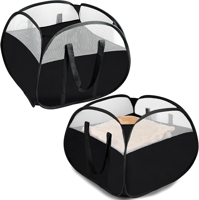 2 Pack Collapsible Laundry Baskets, 90L Large Foldable Laundry Basket, Pop Up Hampers for Laundry, Dirty Clothes Laundry Hamper for Bedroom, Bathroom, Dorm, Laundry Room, Travel or Camping Black