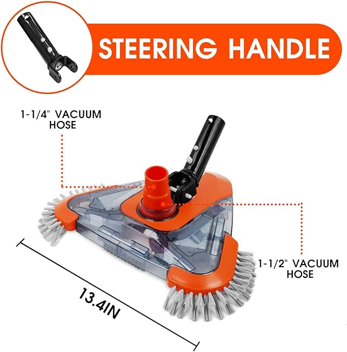 Pool Vacuum Head with Side Brush,Universal Steering Handle & Universal Rotatable Hose Adapter,Swimming Weighted Pool Brush Vac (Safe for Vinyl Liner Pool) for Inground & Above Ground Pools