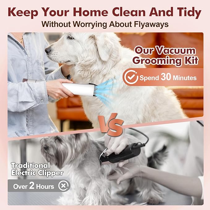 Crazydeer Dog Grooming Vacuum, 12000Pa Powerful All-in-One Pet Grooming Vacuum for Dogs Cats, Low Noise Pet Hair Clipper with 3.2L Dust Cup for Shedding Pet Hair, Low Noise, 3 Levels, White
