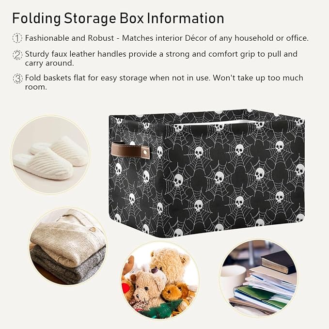 ALAZA Sugar Skull Web Halloween Foldable Storage Box Storage Basket Organizer Bins with Handles for Shelf Closet Living Room Bedroom Home Office 1 Pack