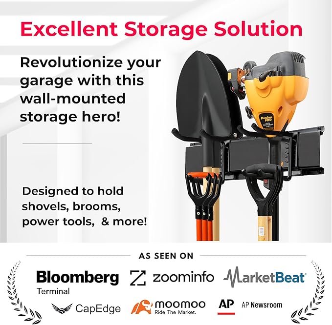 TIDYME Heavy-Duty Garage Wall Storage System | Wall Mounted Tool Organizer Rack with Shelving | 12-Piece Mounting Kit | 6x10” Double-Layered Hooks & 2x24” Floating Utility Shelves