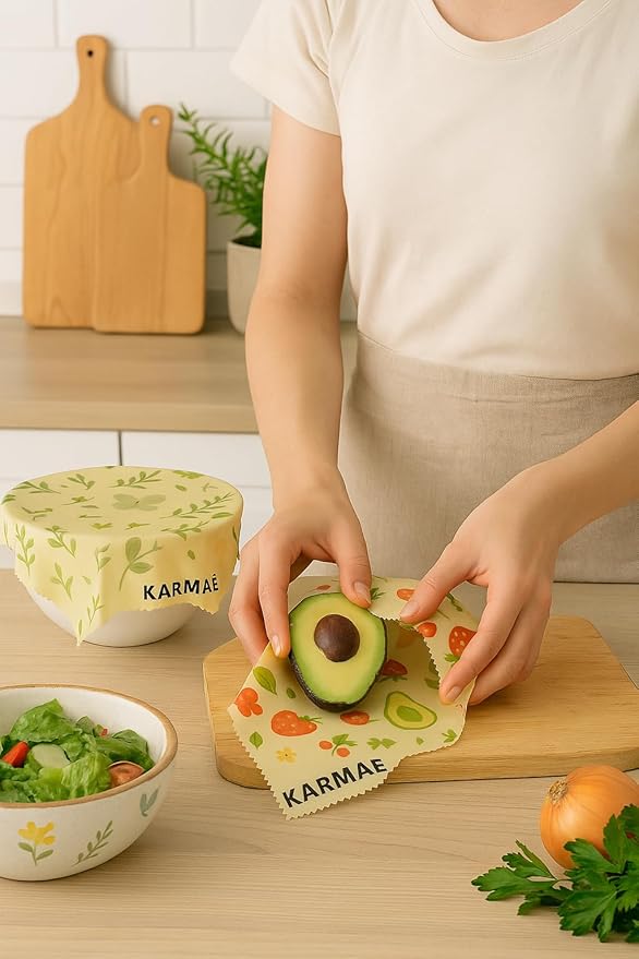 KARMAÉ Reusable Beeswax Food Wraps – 3 Pack & Roll (16.9"-39") | Sustainable Eco-Friendly Wraps for Food Storage | Natural Beeswax Wraps with Seed Paper, Twine & Gift Packaging.