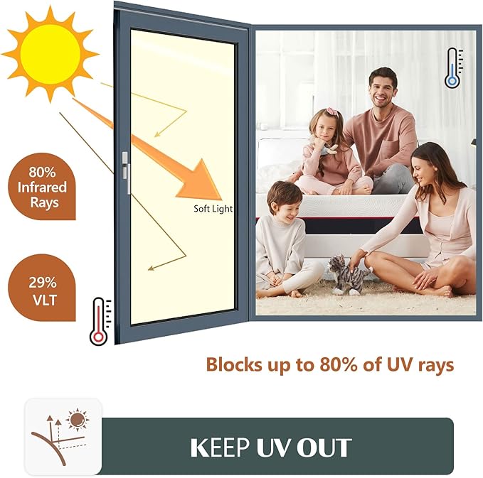 Window Privacy Film One Way Daytime Mirror Tint Treatments UV Heat Control Vinyl Stickers Sun Block Glass Paper Door Covering Reflective,Gold Silver,29.5 Inch x 13.1 Feet